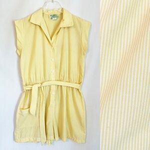 Vintage Coco Bay Miami Yellow White Seersucker Retro Cap Sleeve Romper Medium